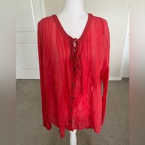 EUC Free People Light Red Hi Lo Womans Top Size Large
